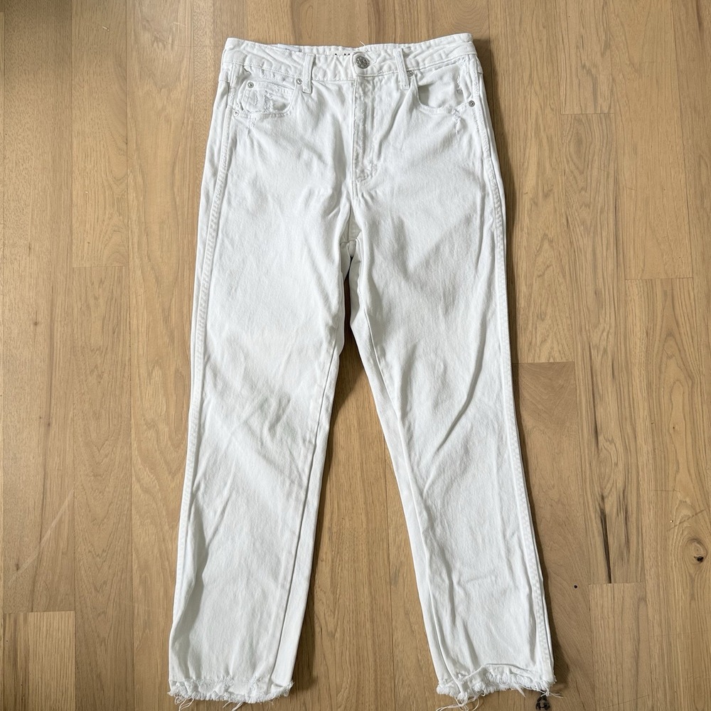 AMO Women's Size 28 Bella‎ White Oak White Jeans Raw Hem Cotton Stretch